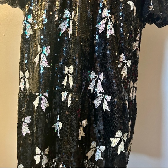Simply Southern Sequin Puff Sleeve Bow Dress Black White Size Large - Picture 3 of 12